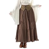 Fiamll Mittelalter Rock Damen A-Linie Lang, Elastische Taille mit...