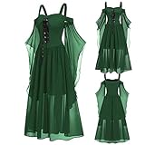 YEBIRAL Damen Übergroßes Mesh Mittelalter Kleid Gothic...