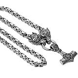 Flongo Thors Hammer Halskette für Herren: Silber Wikinger...