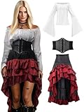 Ginkago 3PCS Mittelalter Piratenkostüm Set Mittelalter Kleid...