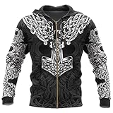Herren Viking Zip Hoodie Nordische Mythologie Viking Tattoos...