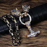 ZFSBRTL Herren Wolfskopf Mjolnir Halskette, Edelstahl Thors...
