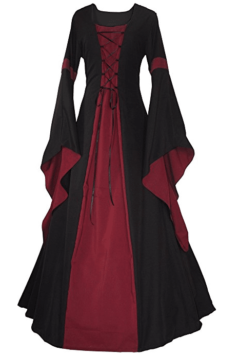 Gothic Mittelalterkleid Damen - Retro Schnürkleid Mit Trompetenärmeln